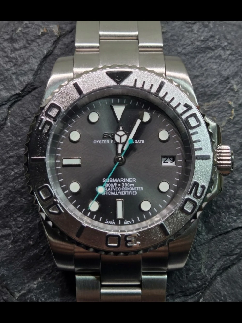 Custom 40mm Automatic Seiko Mod Watch NH35 Gray Submariner